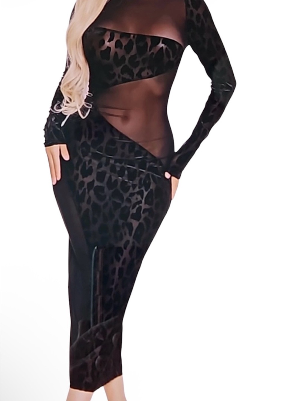NWT prrrfect seduction black mesh animal print velvet midi dress size 1X/ 1XL